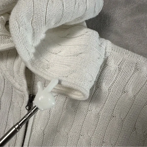 Vtg Ralph Lauren Cable Knit Full Zip Hoodie Sweater Womens XL White Preppy READ - Picture 13 of 13